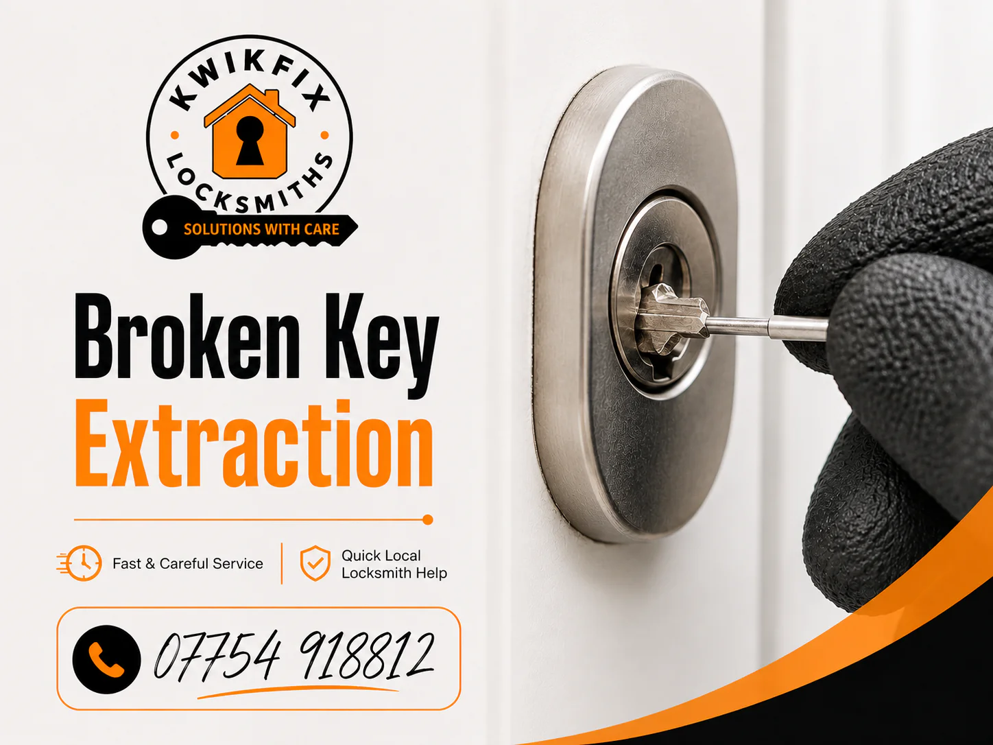 KwikFix Locksmiths removing a broken key from a door lock in West London
