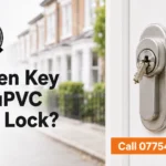Broken key in a uPVC door lock at a West London home, shown by KwikFix Locksmiths